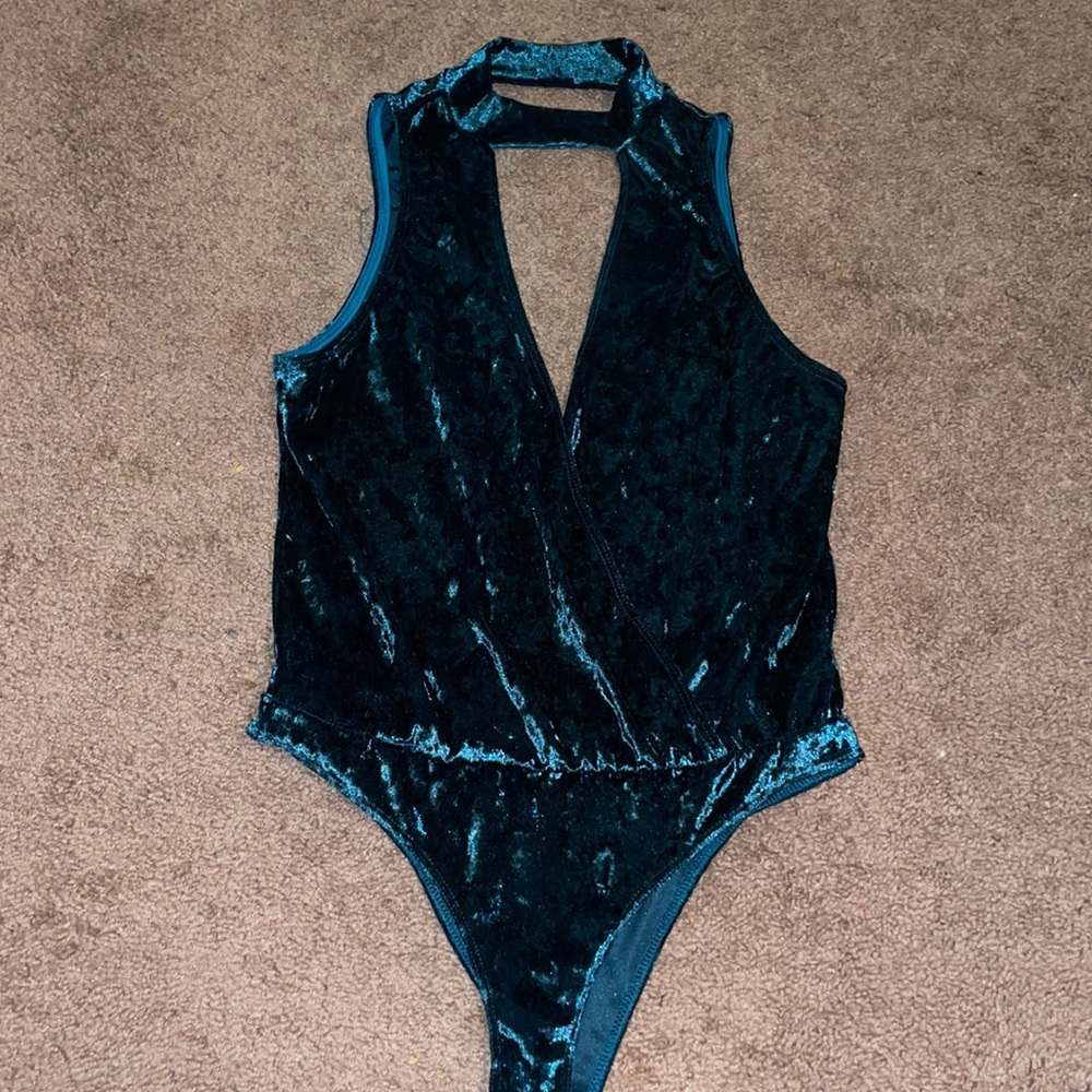 Charolette Russe Dark Green Velvet Body Suit